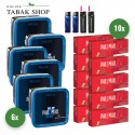 Pall Mall Blue Tabak Mega (6 x 125g) + 2.000 Hülsen (wählbar) + 2 Sturmfeuerzeuge + 2 Feuerzeuge