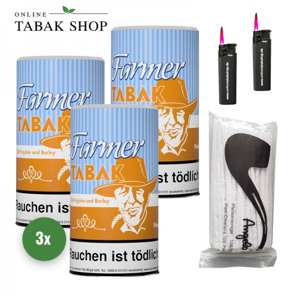 Farmer Tabak (3x 160g) + 100x Pfeifenreiniger + 2x Sturmfeuerzeuge
