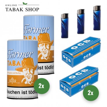 Farmer Tabak / Pfeifentabak Dose (2x 160g), 400 OCB Hülsen, 3x Feuerzeuge