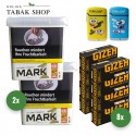 Mark Adams No.1 Gold Volumentabak (2 x 400g) + 1.600 Hülsen (Auswahl beachten) + 2 TobaliQ Happy Smile Motiv Feuerzeuge