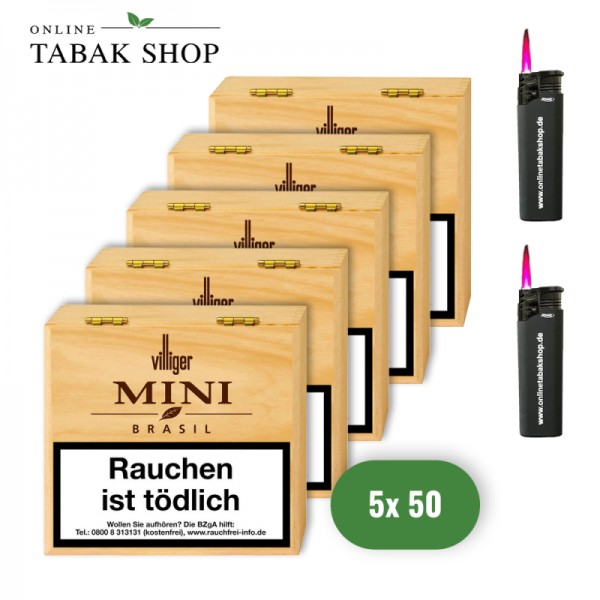 Villiger Mini Brasil Zigarillos (5 x 50) + 2 OTS Sturmfeuerzeuge