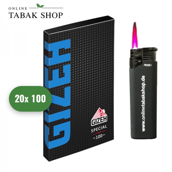 GIZEH Black Special Blättchen/Zigarettenpapier 20x 100er + 1 Sturmfeuerzeug