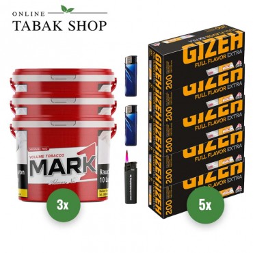 Elixyr Blue Feinschnitt Tabak (6 x 102g) + 1.000 Gizeh Special Tip Hülsen + 2 Feuerzeuge