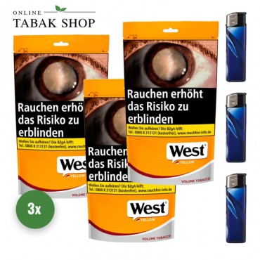 West Yellow Fairwind Volumen Tabak (3 x 155g) + 3 Feuerzeuge