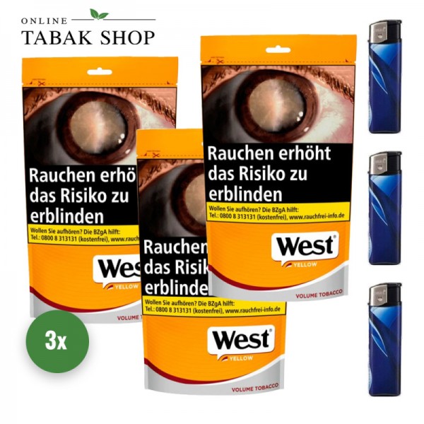 West Yellow Fairwind Volumen Tabak (3 x 155g) + 3 Feuerzeuge