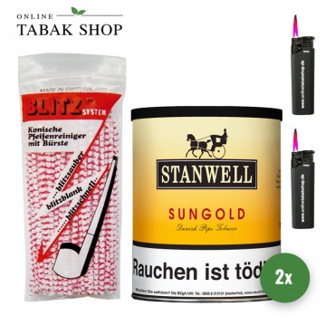 Stanwell Sungold Pfeifentabak (2 x 125g) + 2 Sturmfeuerzeuge + 80 BLITZ Pfeifenreiniger