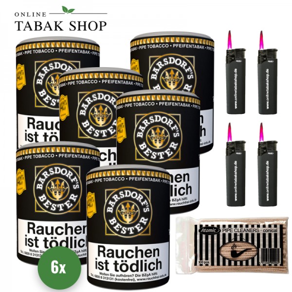 Barsdorf's Bester Vanilla Yellow (6 x 160g) + Pfeifenreiniger (80 - 100 Stück) + 4 Sturmfeuerzeuge