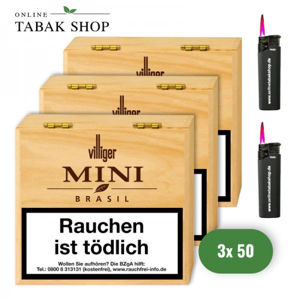 Villiger Mini Brasil Zigarillos (3 x 50) + 2 OTS Sturmfeuerzeuge