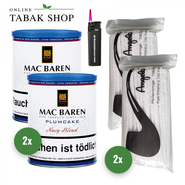 Mac Baren Plumcake (2 x 250g) + 200 Pfeifenreiniger + 1 Sturmfeuerzeug