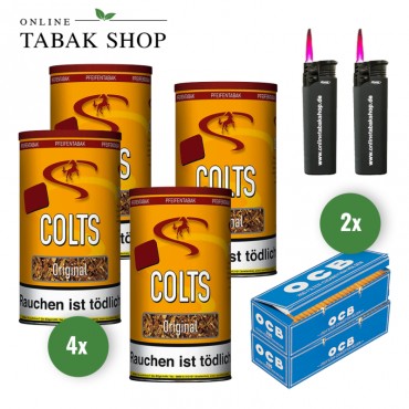 Colts Original Pfeifentabak (4 x 170g) + 400 OCB Hülsen + 2 Sturmfeuerzeuge