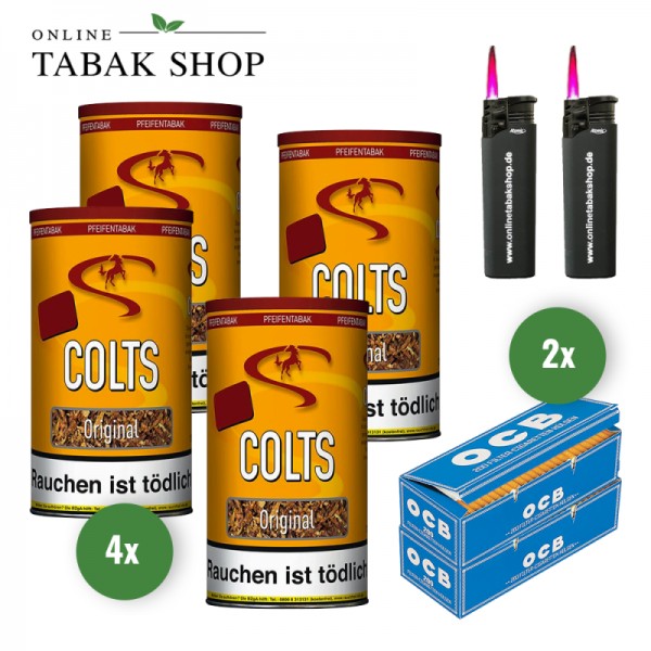 Colts Original Pfeifentabak (4 x 170g) + 400 OCB Hülsen + 2 Sturmfeuerzeuge