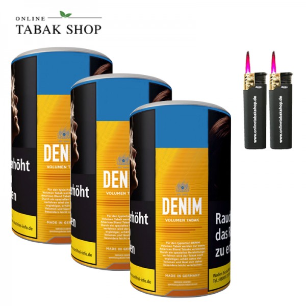 Denim Volumentabak (3 x 90g) + 2 Sturmfeuerzeuge
