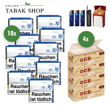 JPS Blue XL Volumentabak (10 x 36g) + 1.000 OCB Organic Hülsen + 1 Sturmfeuerzeug + 3 Feuerzeuge + 1 Gizeh Etui