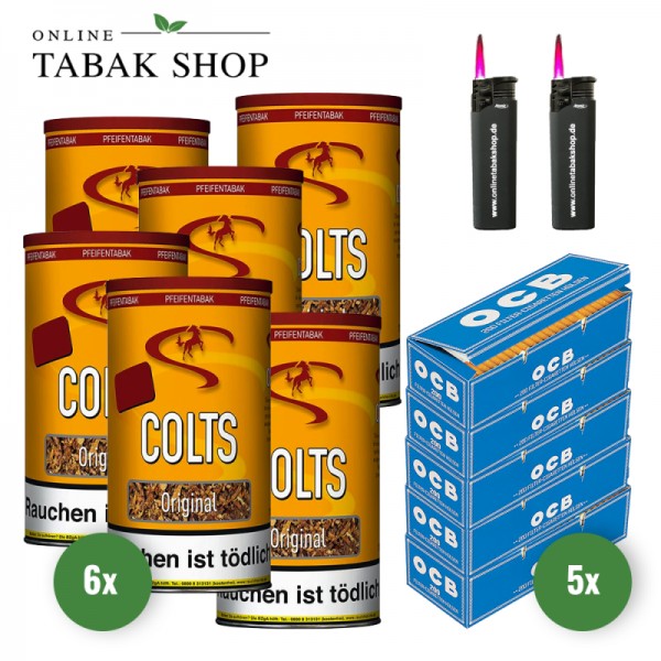 Colts Original Pfeifentabak (6 x 170g) + 1.000 OCB Hülsen + 2 Sturmfeuerzeuge