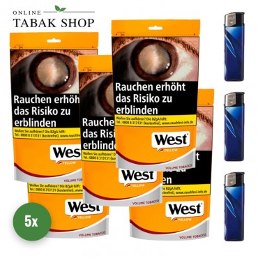West Yellow Fairwind Volumen Tabak (5 x 155g) + 3 Feuerzeuge