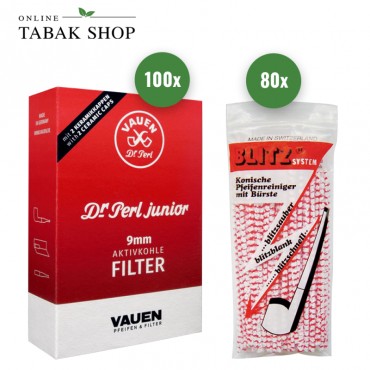 Dr. Perl Jubig Pfeifenfilter 9mm (1 x 100er) + 80 BLITZ Pfeifenreiniger