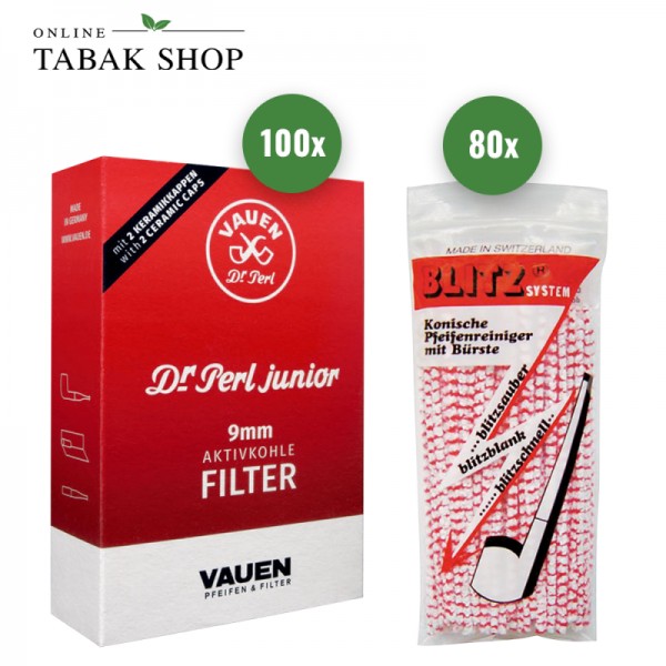 Dr. Perl Jubig Pfeifenfilter 9mm (1 x 100er) + 80 BLITZ Pfeifenreiniger