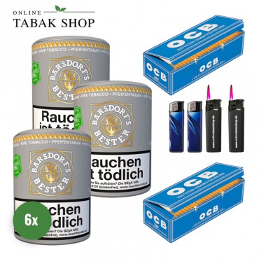 Barsdorf's Bester Bright Virginia (3 x 160g) + 400 OCB Hülsen + 2 Sturmfeuerzeuge + 2 Feuerzeuge