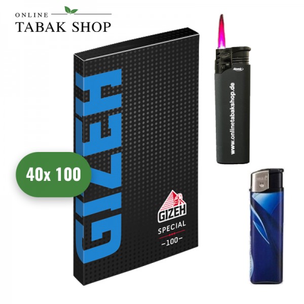 GIZEH Black Special Blättchen Zigarettenpapier (40x 100er) + 1x Feuerzeug, 1x Sturmfeuerzeug