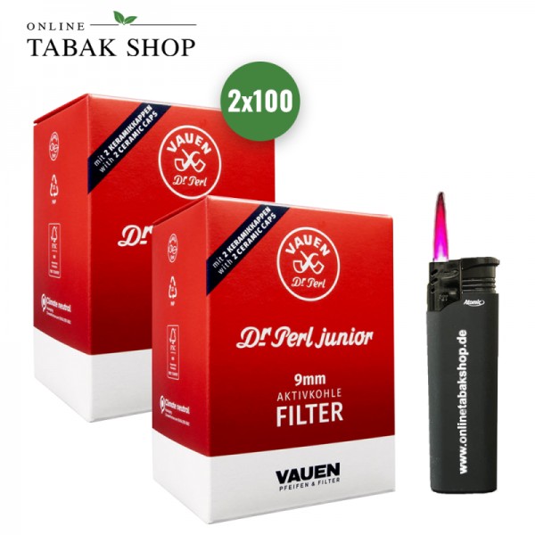 Dr Perl Jumax Kohlefilter 9mm (2 x 180er) + 1 Sturmfeuerzeug