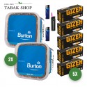 Burton Tabak Blue (2 x 270g) + 1.000 Hülsen (wählbar) + 2 Feuerzeuge + 1 Sturmfeuerzeug