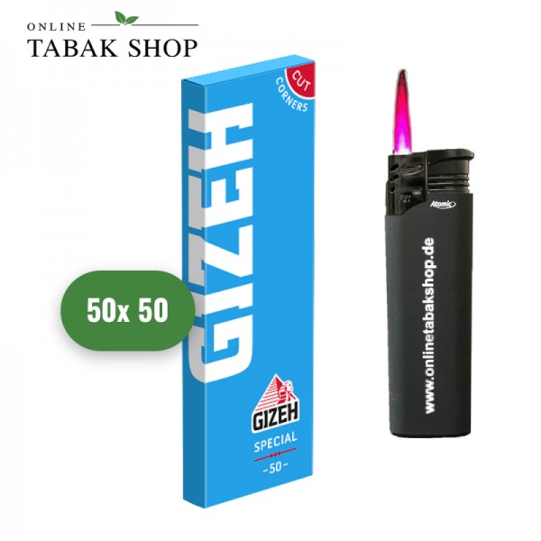 GIZEH Special Blau Blättchen (50x 50er) + 1 Sturmfeuerzeug