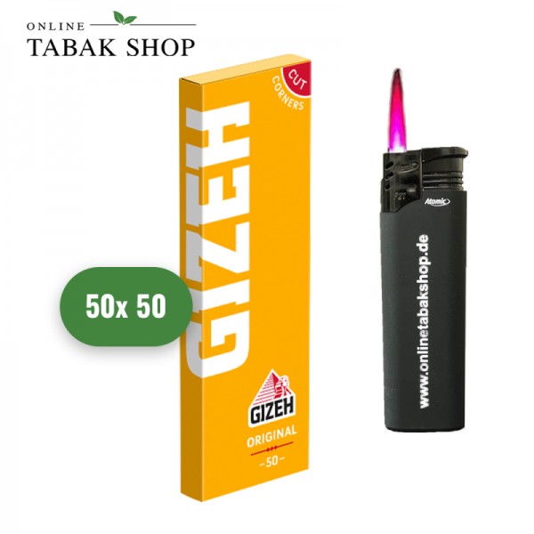 GIZEH Original Gelb Blättchen (50 x 50er) + 1 Sturmfeuerzeug